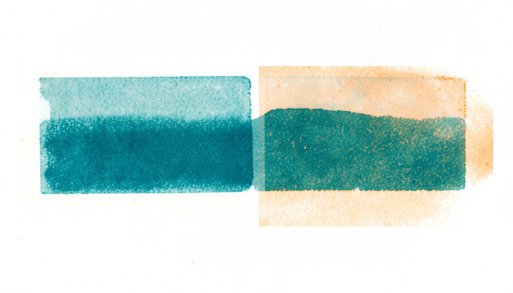 Risograph dua tinta teal dan oranye dengan bentangan horizontal lembut