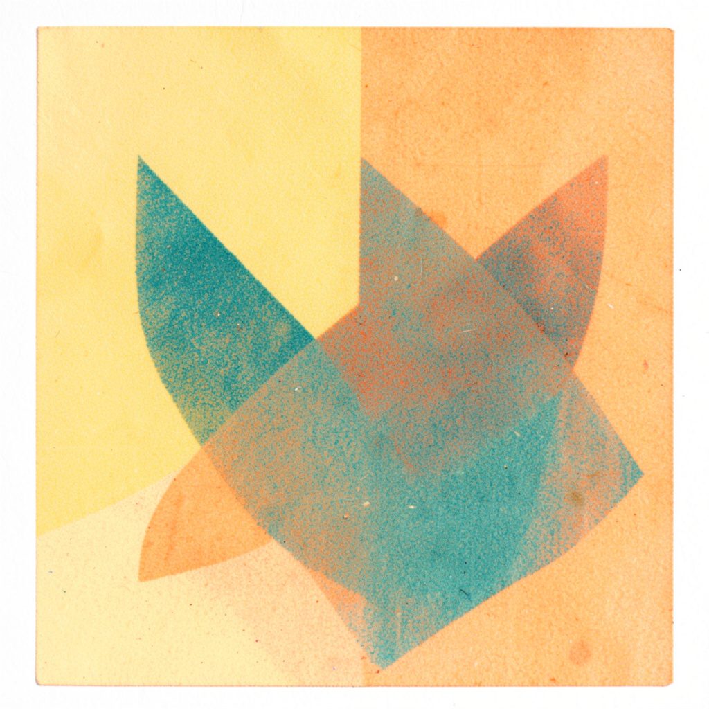 Risograph kuning pucat dan oranye yang membentuk pola geometris lembut