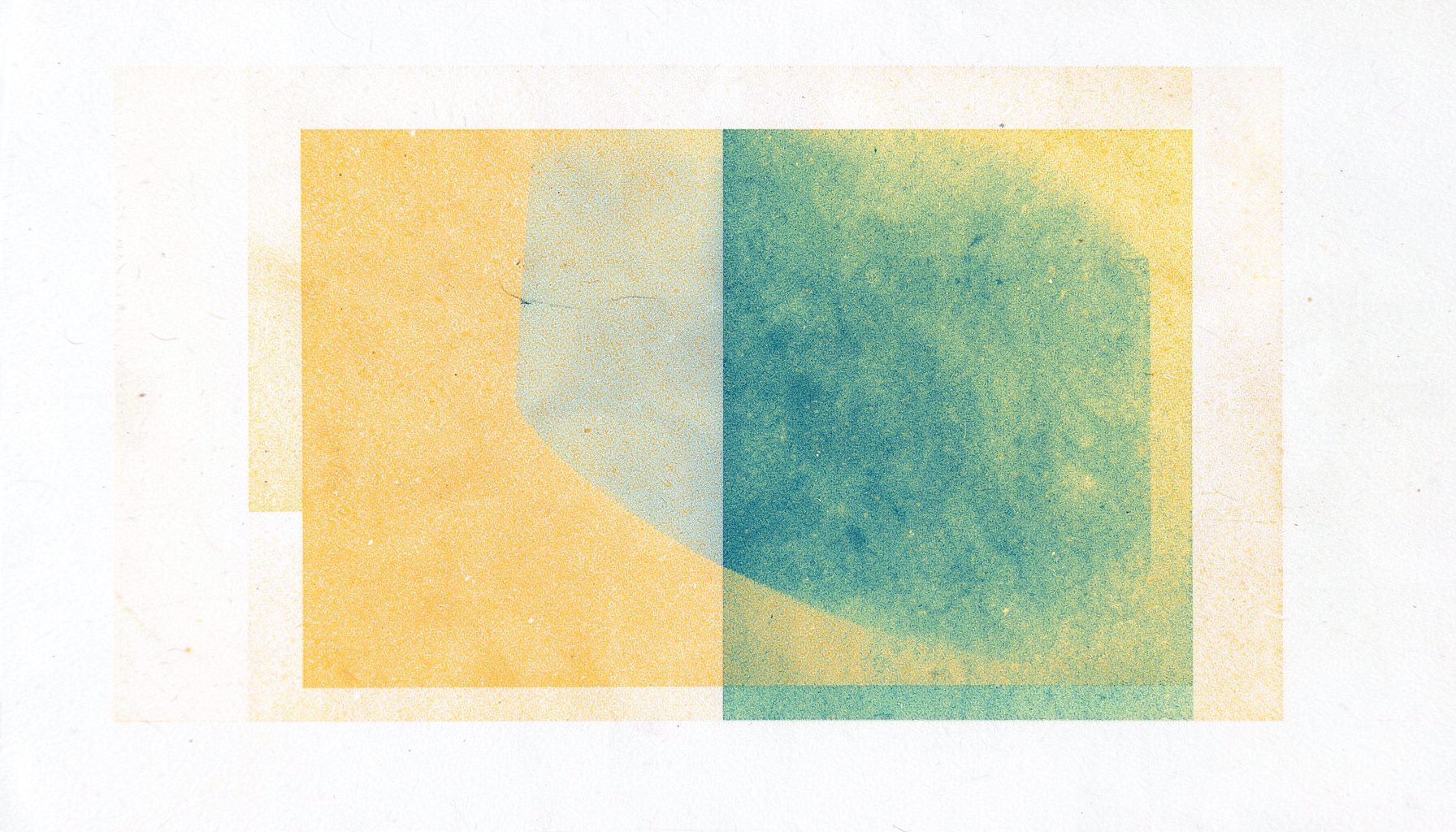 Risograph kuning pucat dan putih dengan bentuk geometris yang tenang
