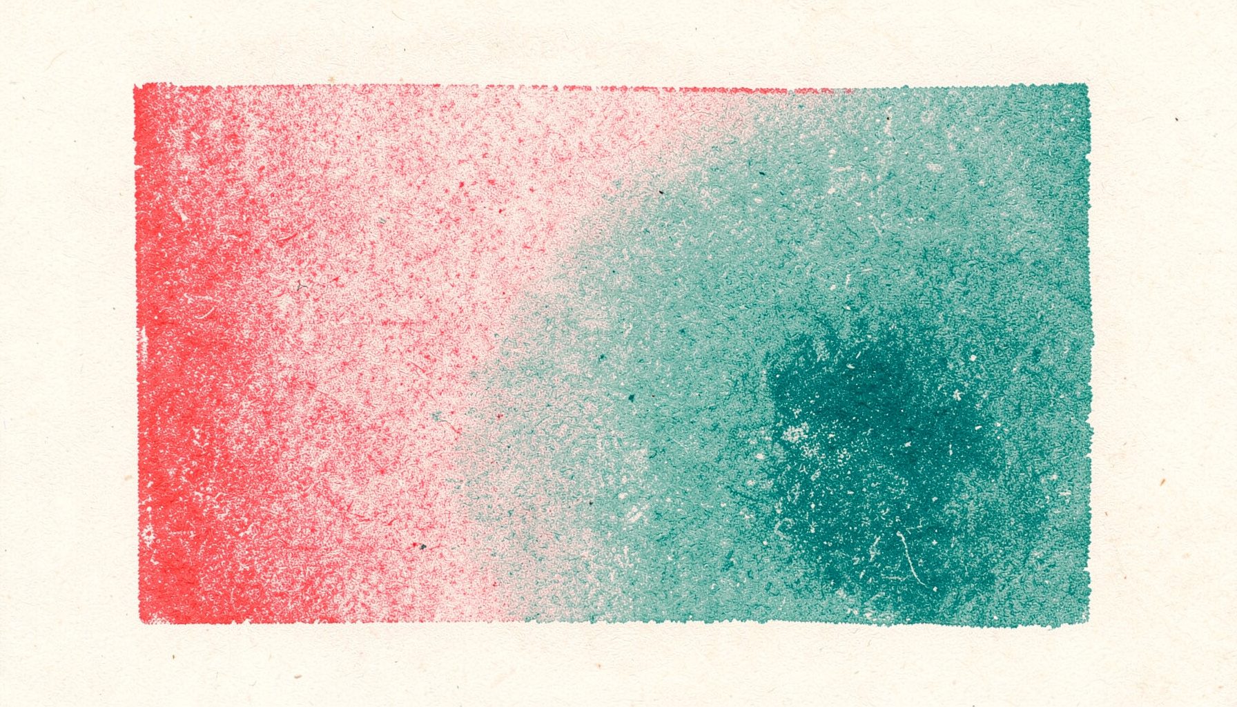 Risograph merah muda dan teal dengan sapuan minimalis pada kertas krem